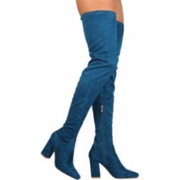 turquoise thigh high boots